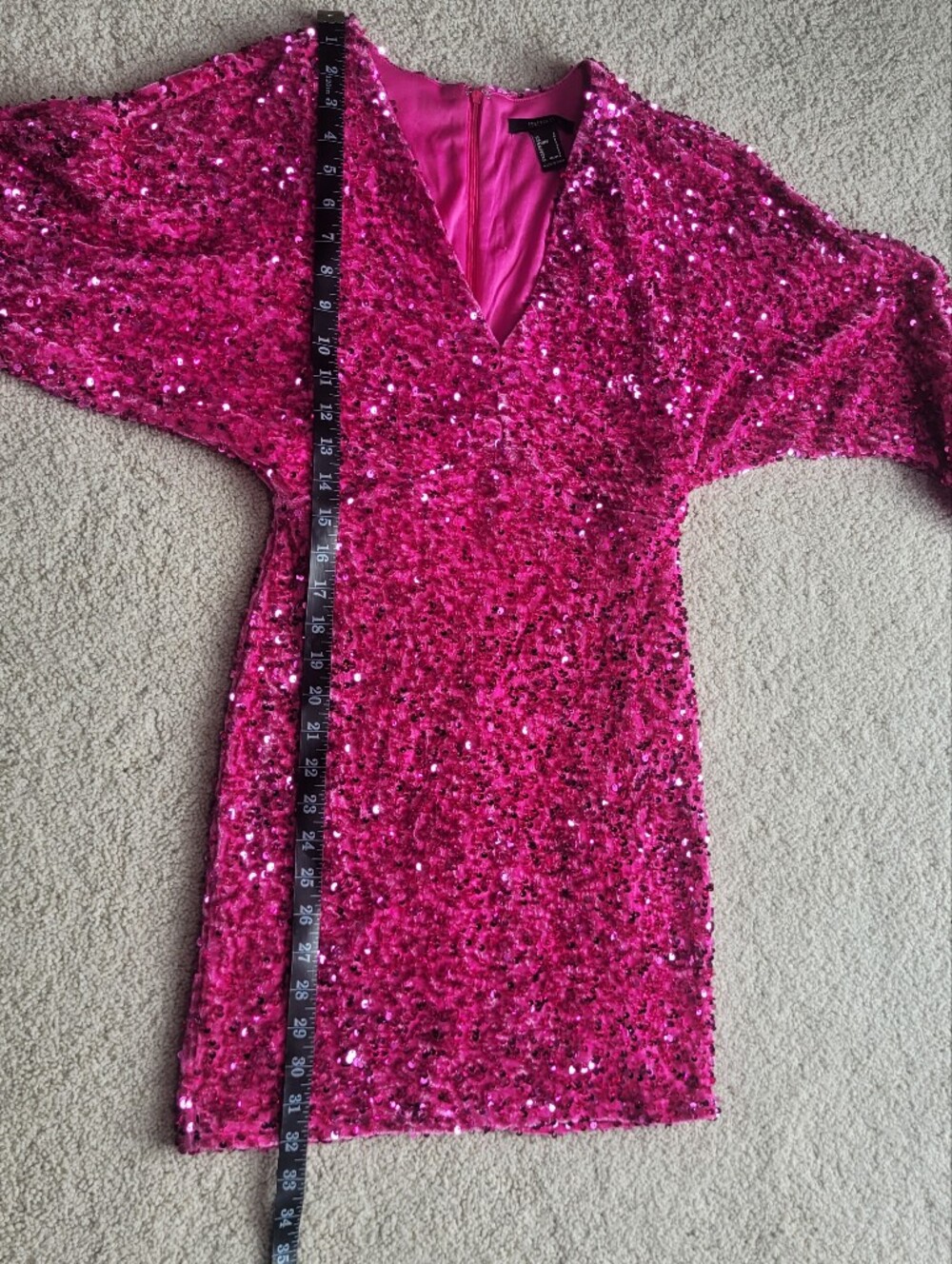 Forever 21 Hot Pink Sequin V-Neck Long Sleeve Mini Dress - Picture 6 of 8